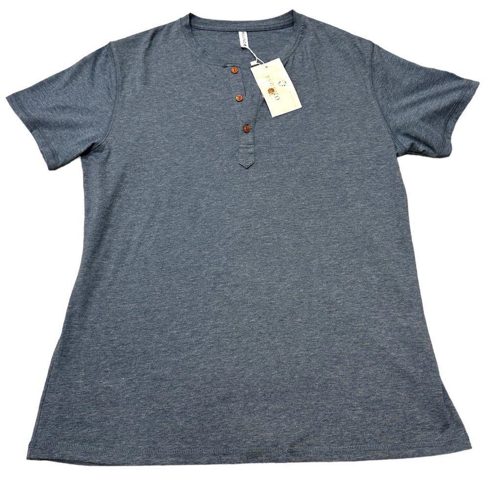 Pegeno Blue Henley T-Shirt, Size L - Casual Comfort NWT